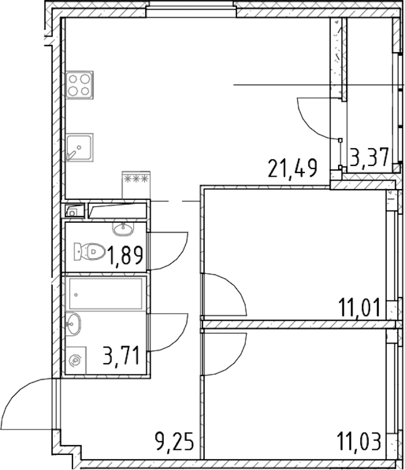 2-комнатная квартира 58.38 м², 12/18 эт., ЖК «Город Первых»